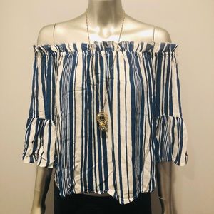 Blue & white off the shoulder top